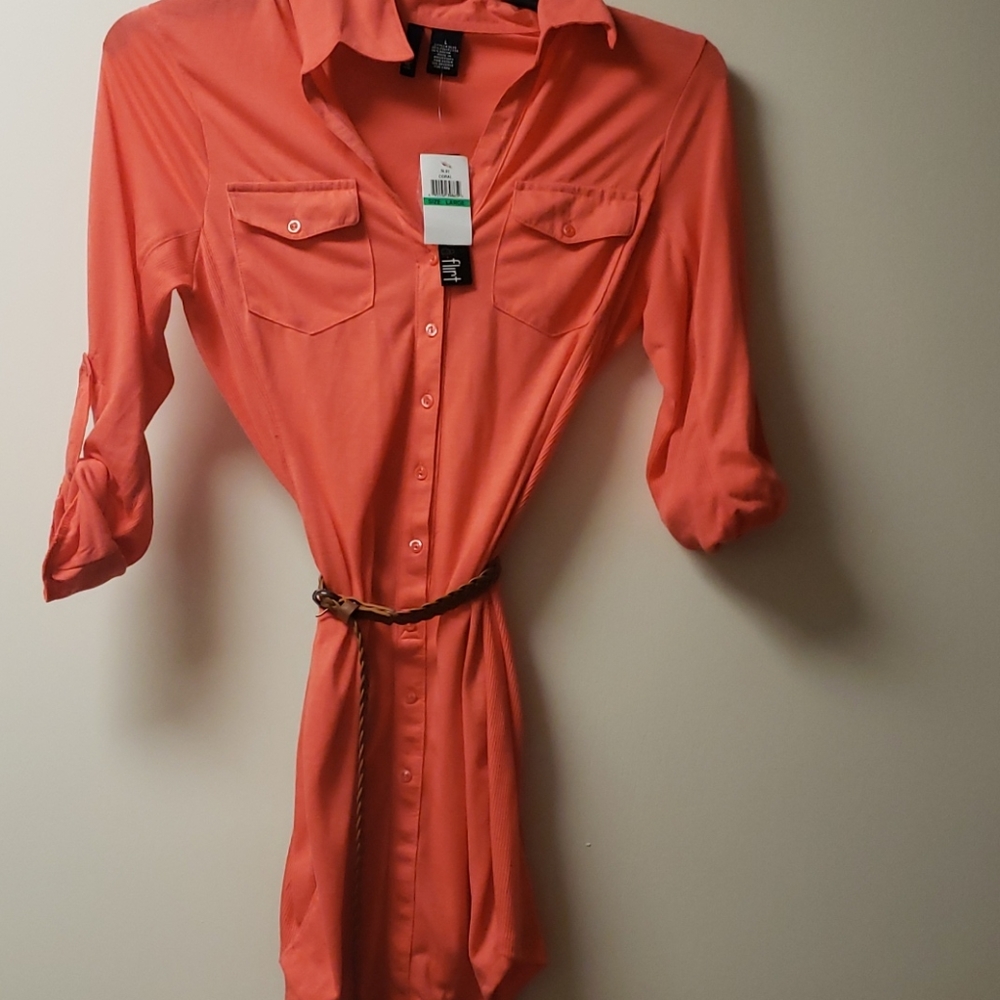 Coral sun dress with belt